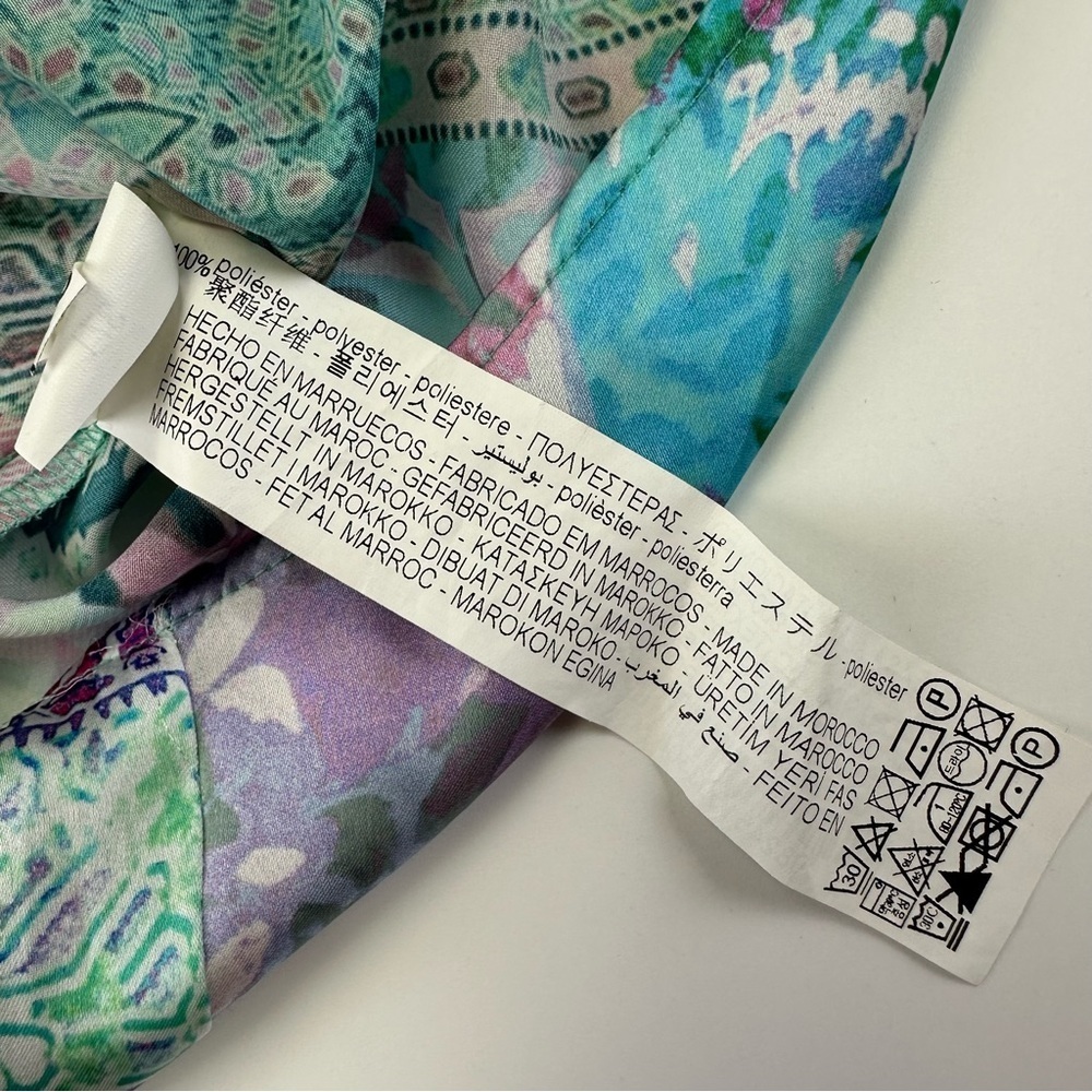 Zara bright patchwork blouse XS Oversize pink turquoise print button up Bohemian - Picture 8 of 11